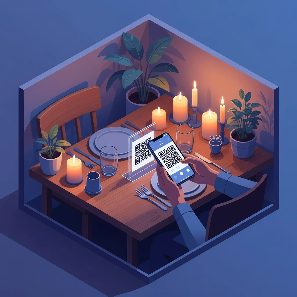 Restaurant table with QR code for digital menu ordering and contactless payment