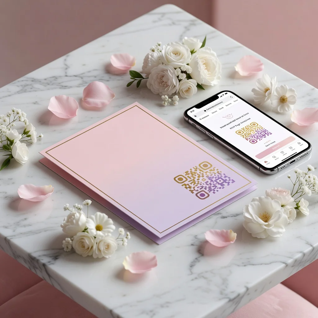 Elegant wedding invitation featuring a QR code linking to RSVP and event details