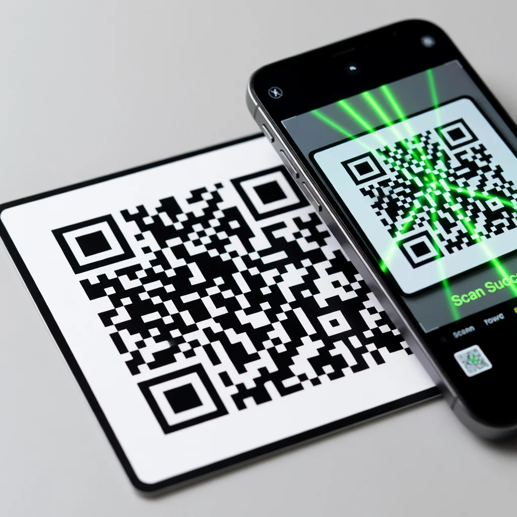 Close-up of a high-contrast QR code being scanned by a smartphone to ensure readability
