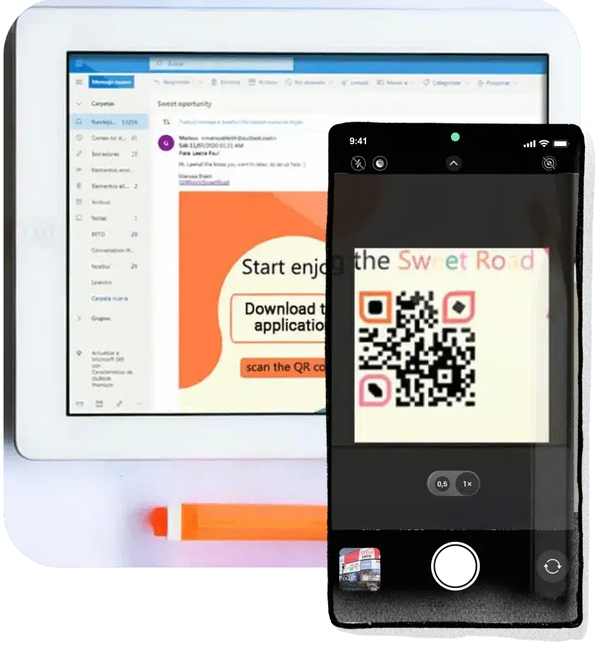 Phone showing a scanned QR code opening a mobile page