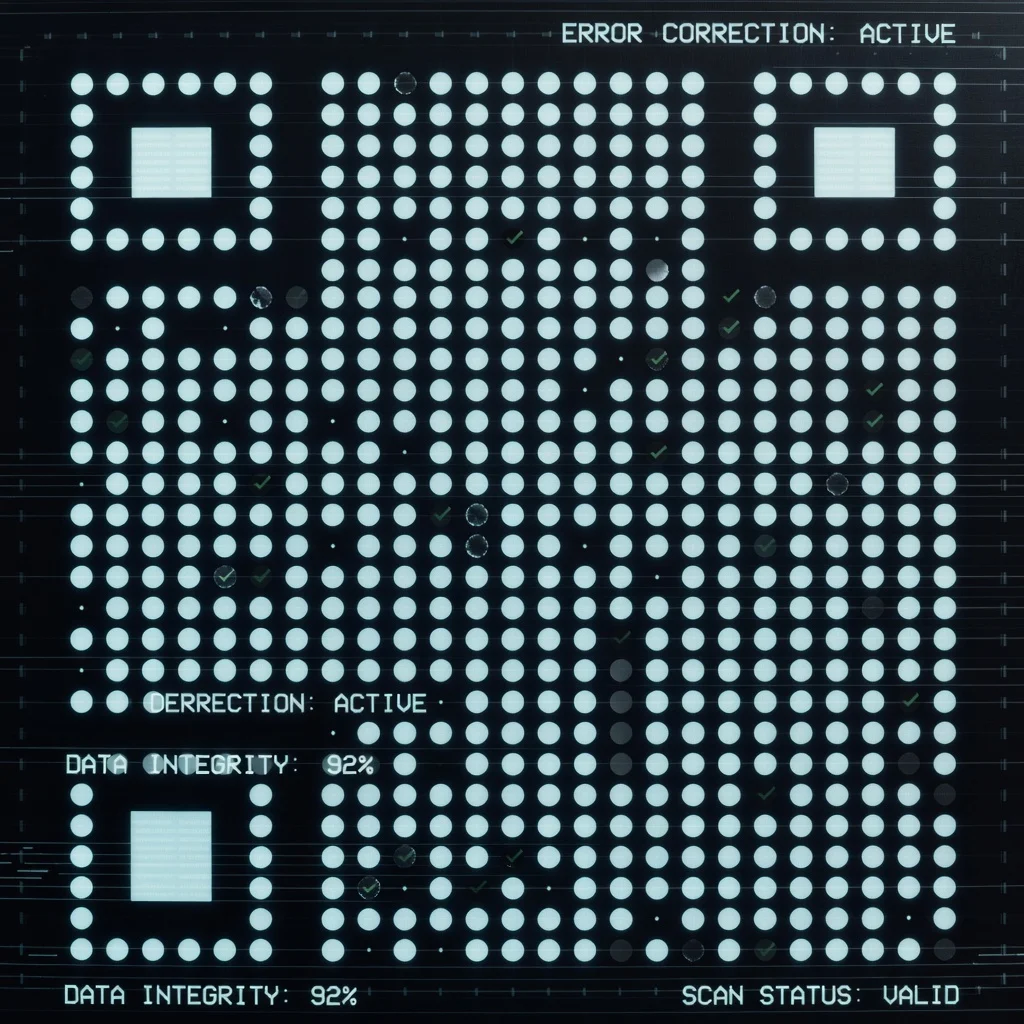 QR-Code mit Punktmuster zeigt Fehlerkorrektur-Fähigkeit