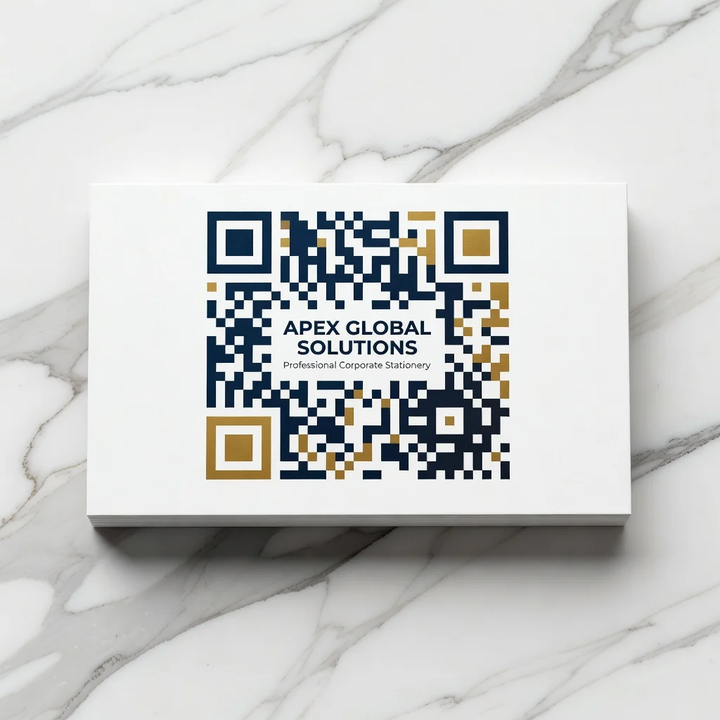 Elegant business card with a branded QR code featuring company logo