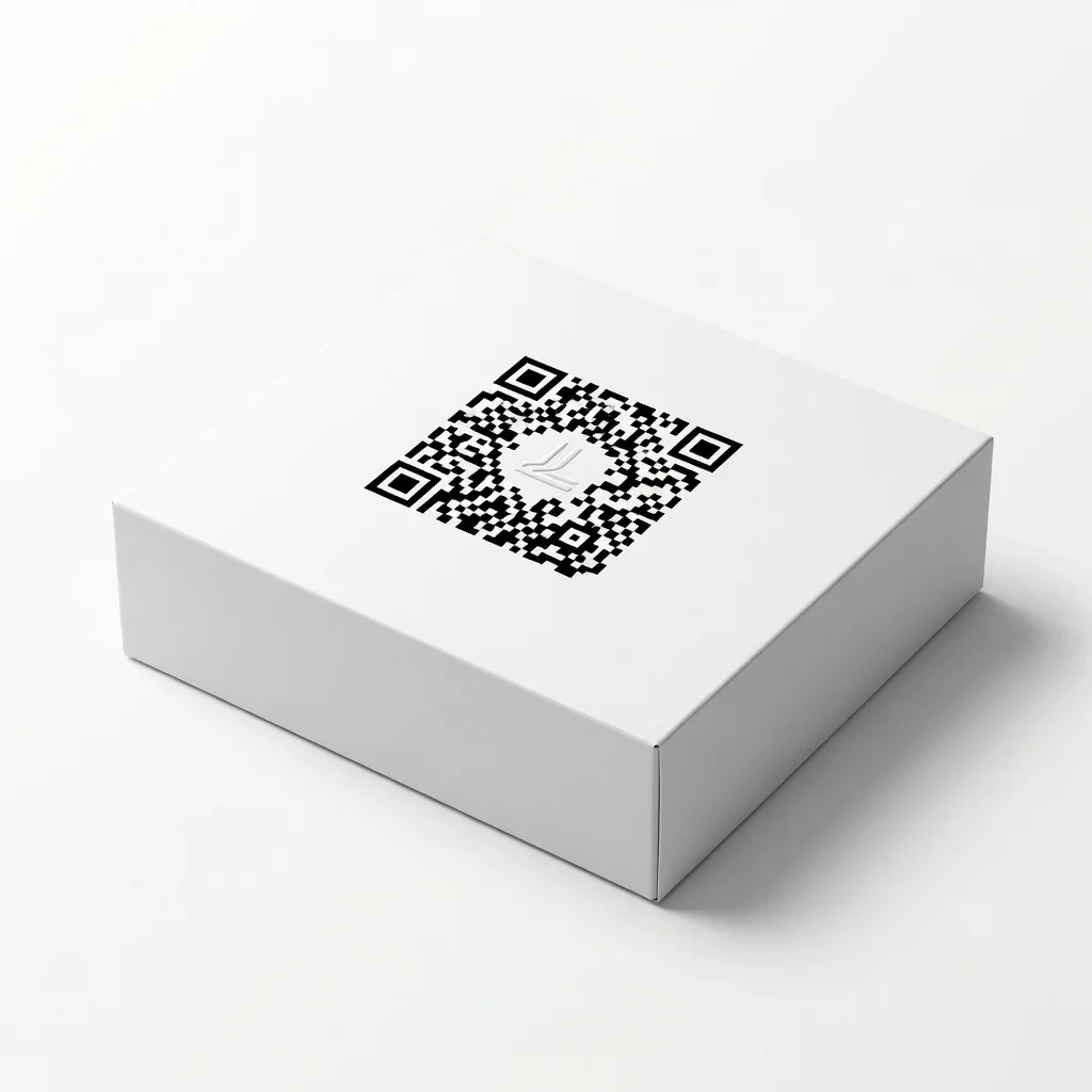 Premium product packaging with a branded QR code integrated into the design