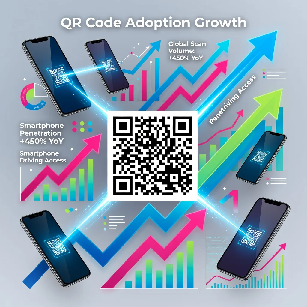 Infographic visualization showing QR code adoption growth and popularity trends